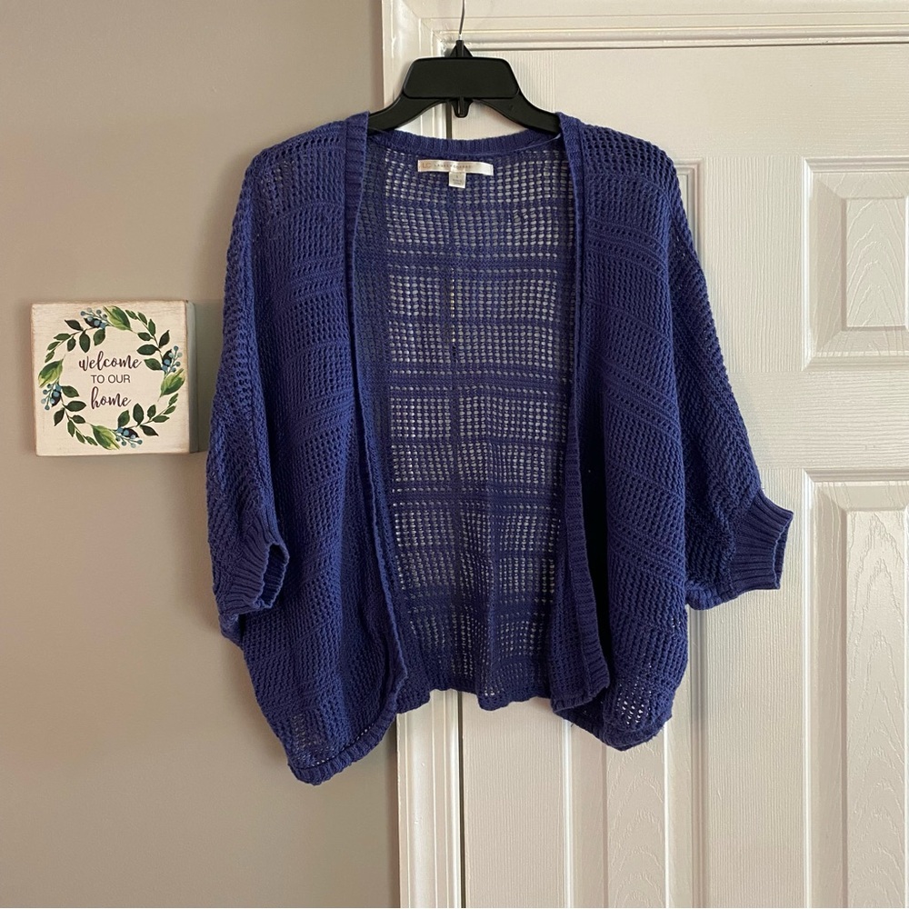 Lauren Conrad LC Blue Batwing Sleeve Cardigan Knit Ramie Cotton Small Oversized